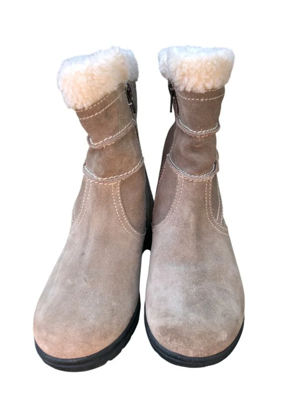Clarks Ankle Boots Beige Suede Womens 6M Faux Fur Lining Side Zipper